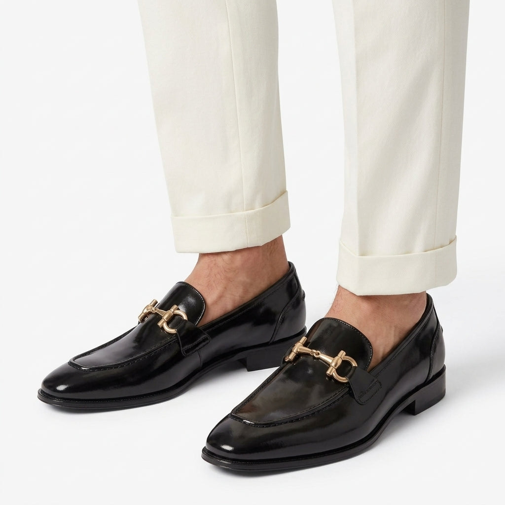 Leather Horsebit Loafers-black-030