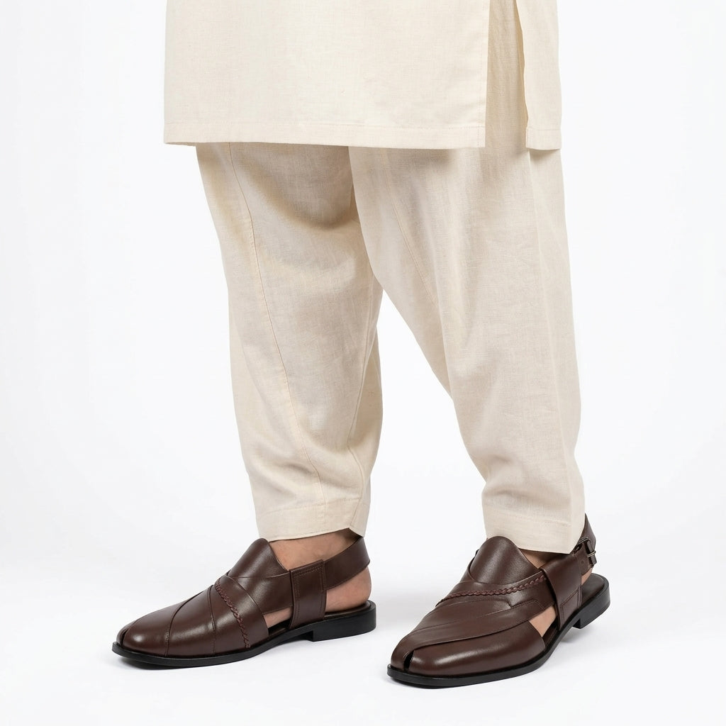 Embosed Peshawari Chappal-BROWN-1009