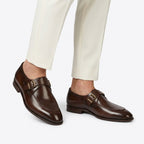 Leather double buckle brown-021