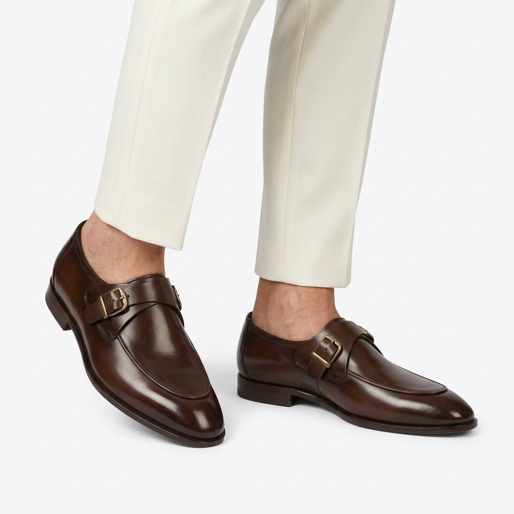 Leather double buckle brown-021