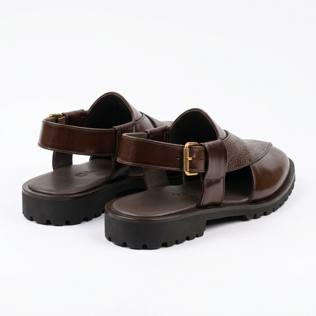 Plain with mild Leather high sole brown 1013