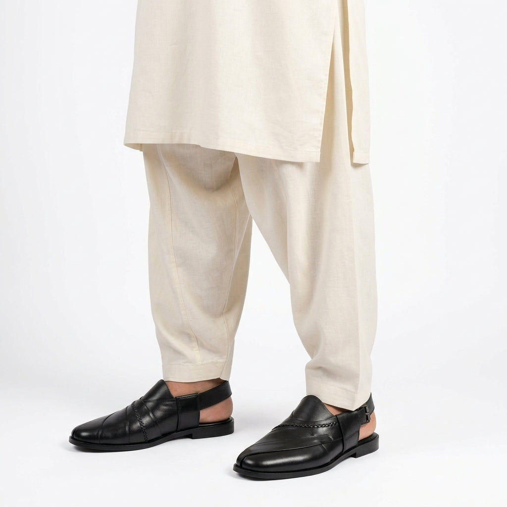 Embosed Peshawari Chappal-BLACK-1009