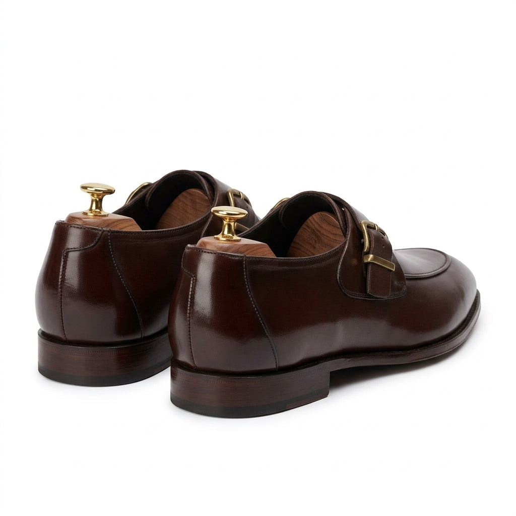 Leather double buckle brown-021
