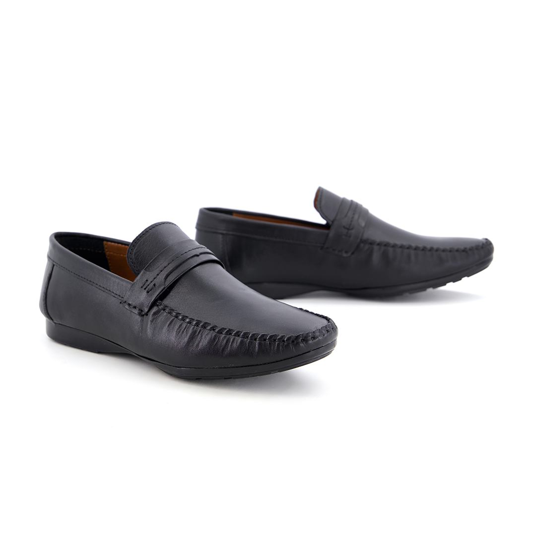 Leather top sider loafer black-5013