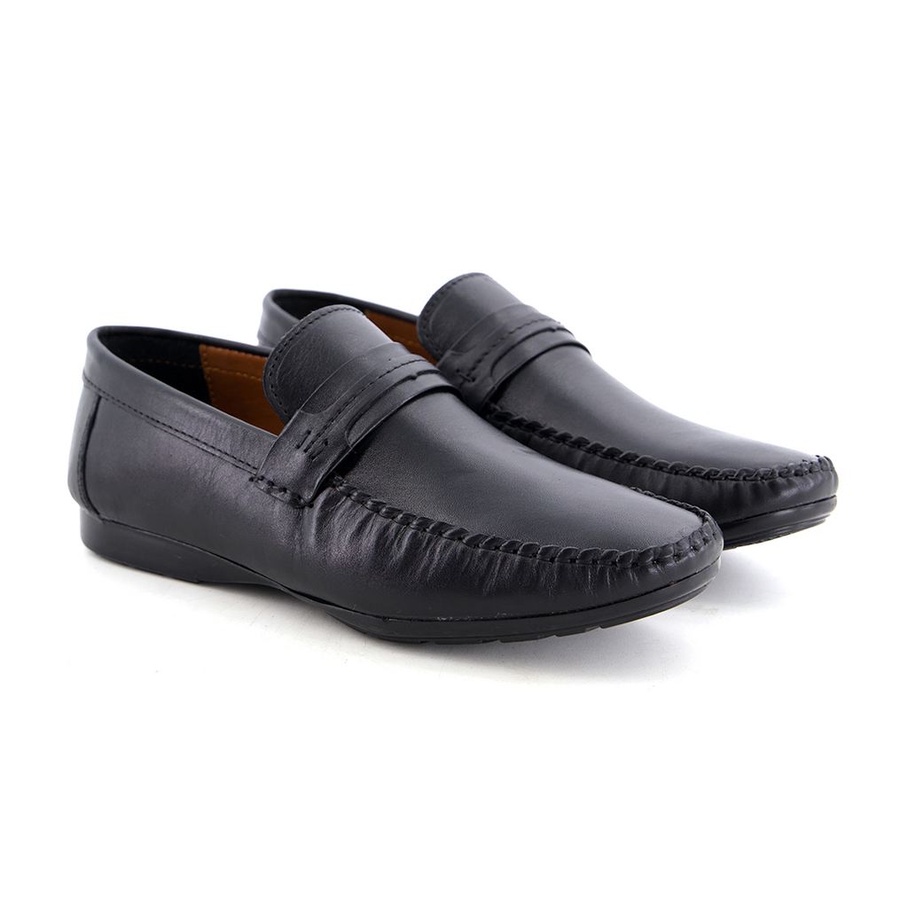 Leather top sider loafer black-5013