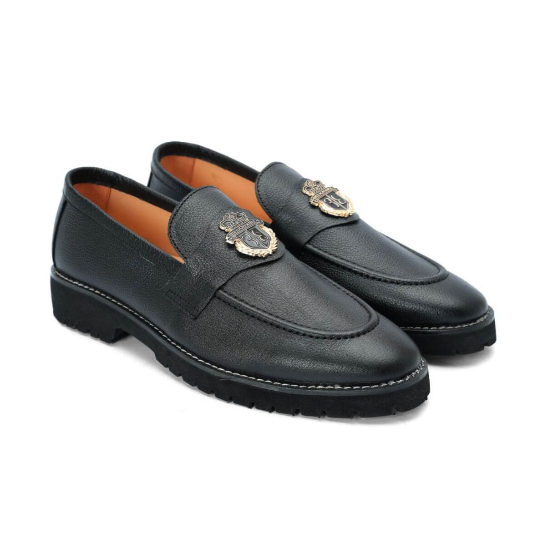 Black blnr high sole 017 - Premium black leather formal shoes
