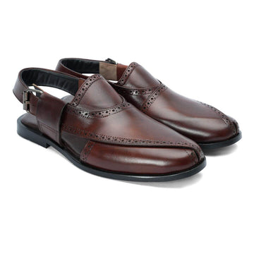 Brogue Peshawari Brn-1012 by Coarix Leather – a mustard-colored handmade Peshawari sandal