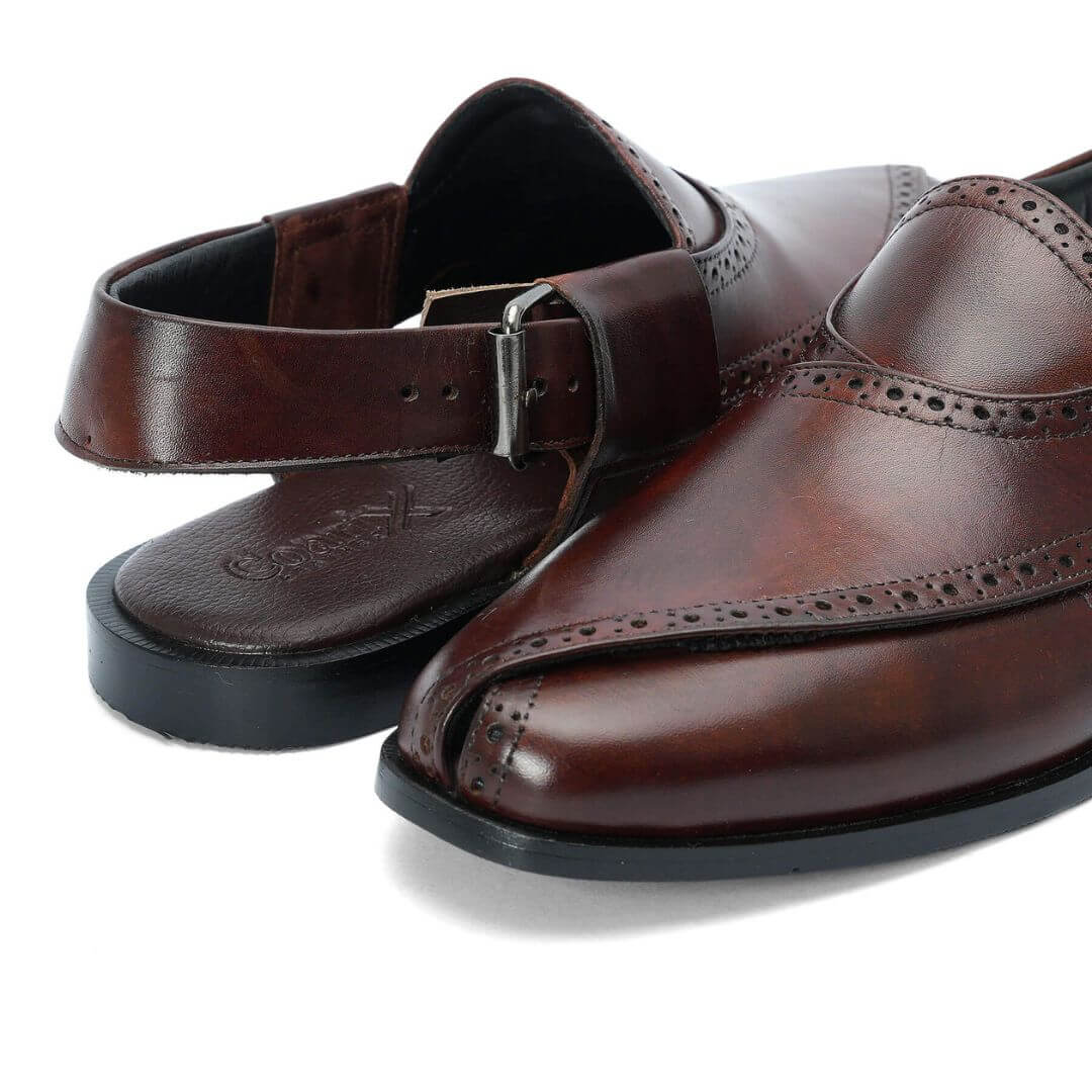 Brogue Peshawari Brn-1012 by Coarix Leather – premium cow leather, featuring soft padded leather lining, anti-bacterial interior