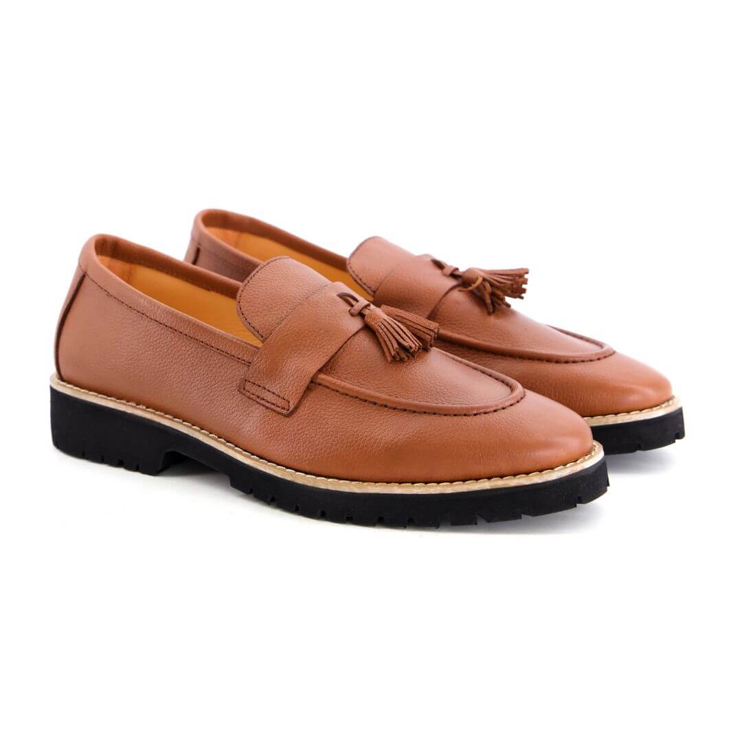 Casual Tassel Tan-020 - Premium tan leather shoes with tassel detail