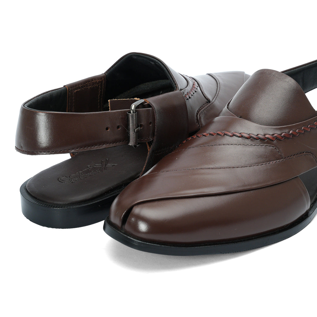Embosed Peshawari Chappal-BROWN-1009