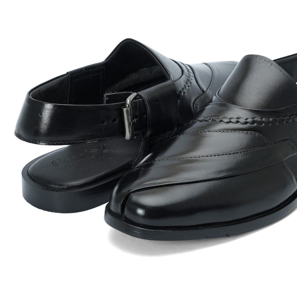 Embosed Peshawari Chappal-BLACK-1009