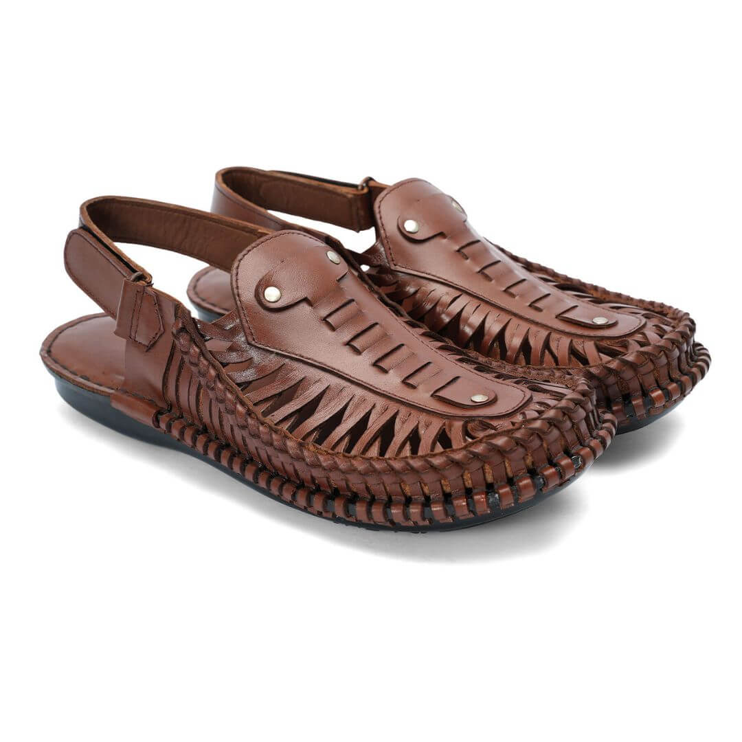 Leather Kolhapuri Sandal Blk-1007 (Tan) by Coarix Leather – premium handmade Kolhapuri sandal