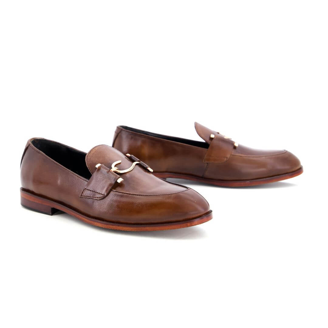 Leather T Buckle Brown-019 -  handcrafted leather sole