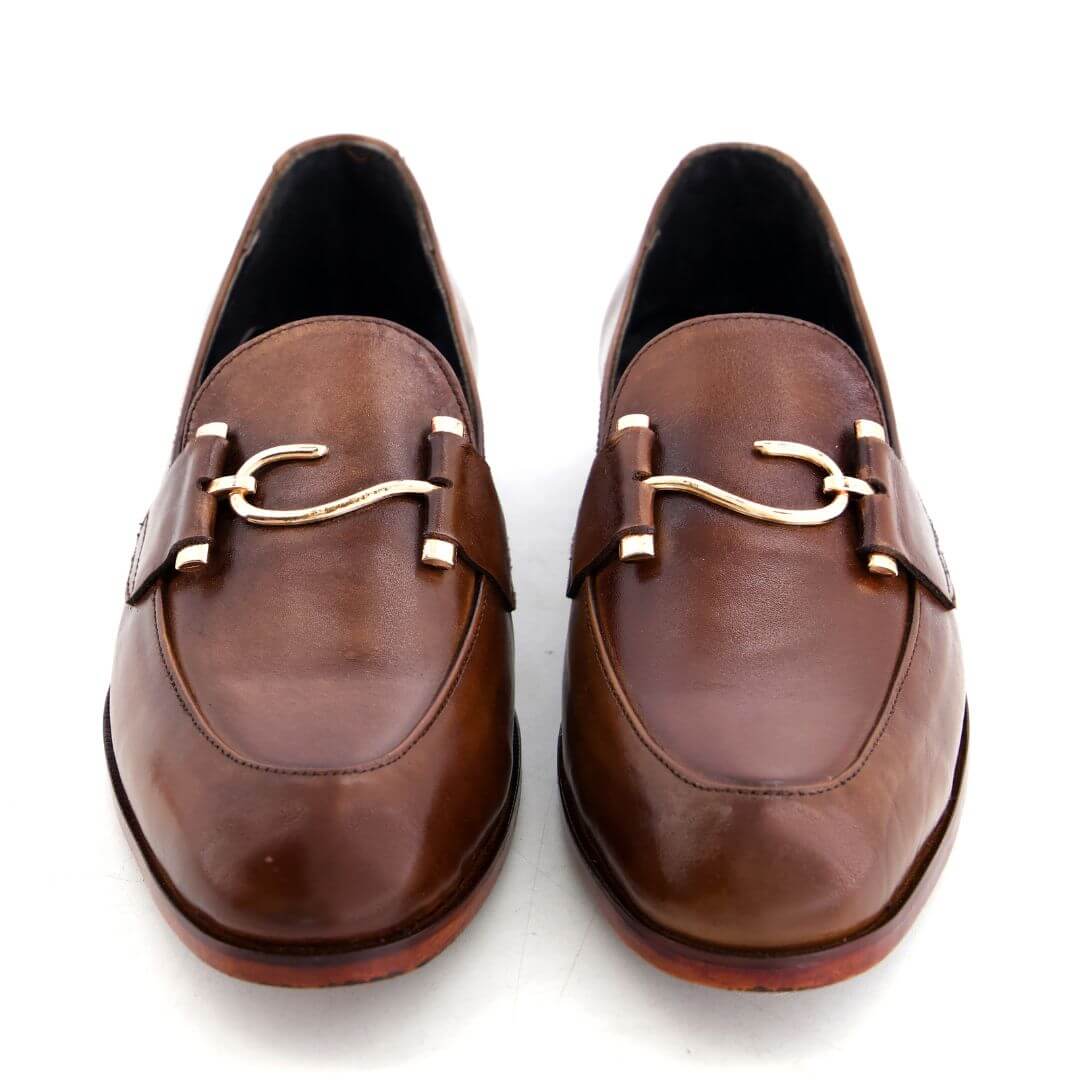 Leather T Buckle Brown-019 -  Italian wax polished finish