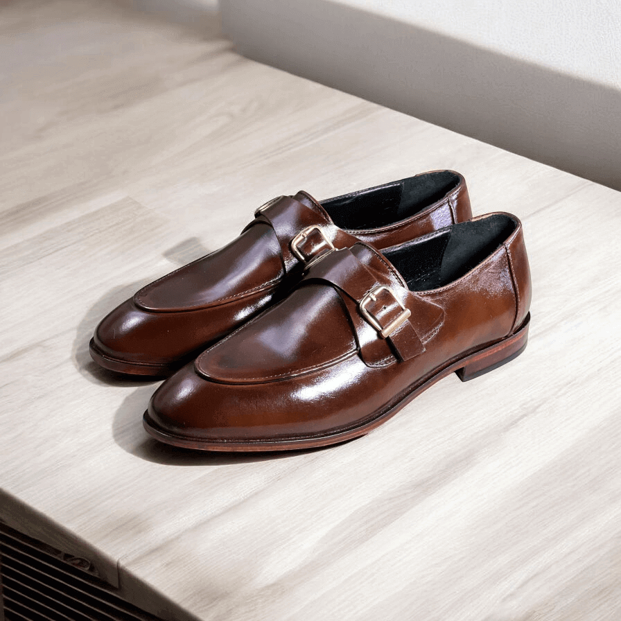 Leather double buckle-brown-021