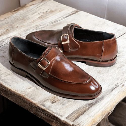 Leather double buckle-brown-021