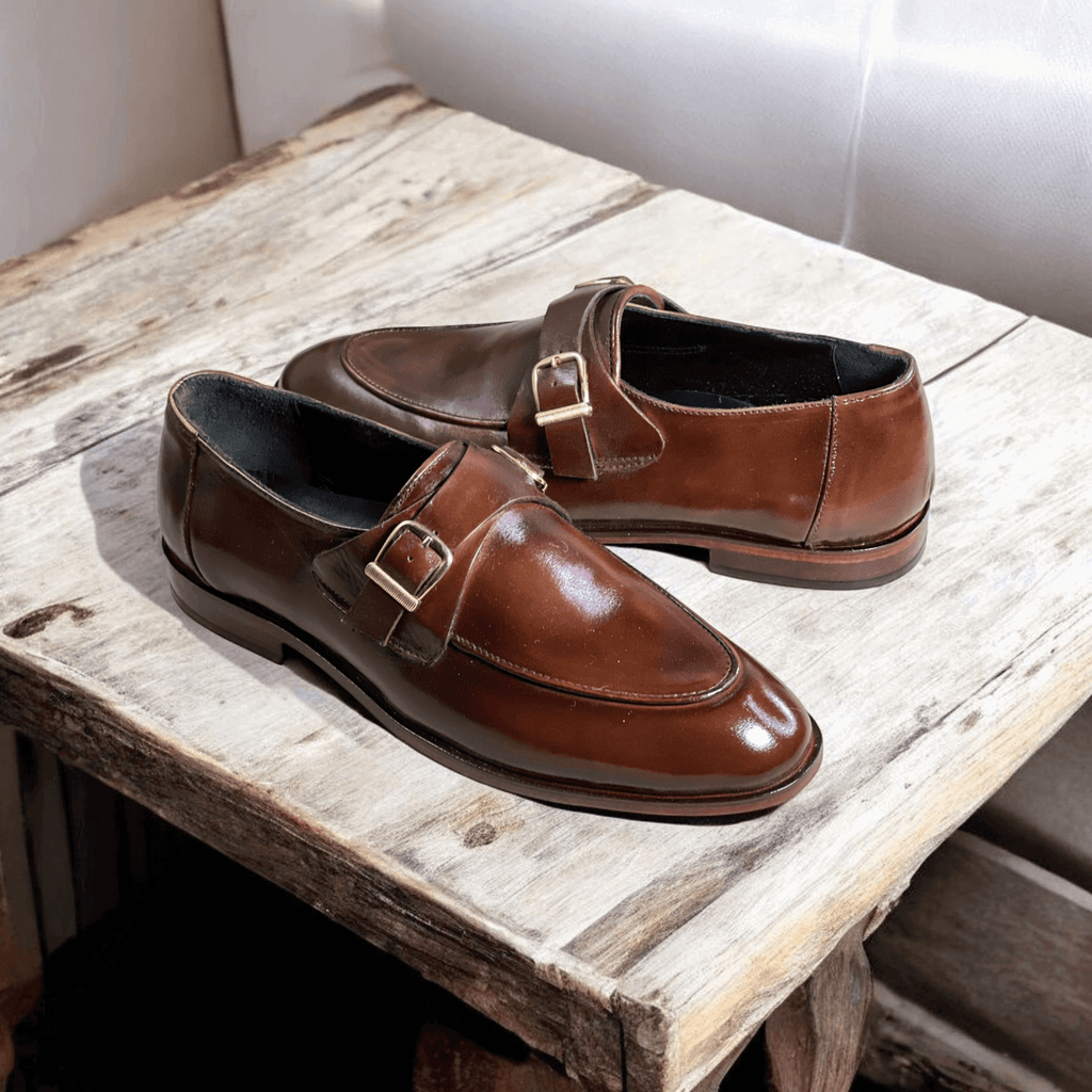 Leather double buckle-brown-021
