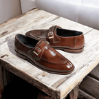 Leather double buckle-brown-021