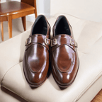 Leather double buckle-brown-021