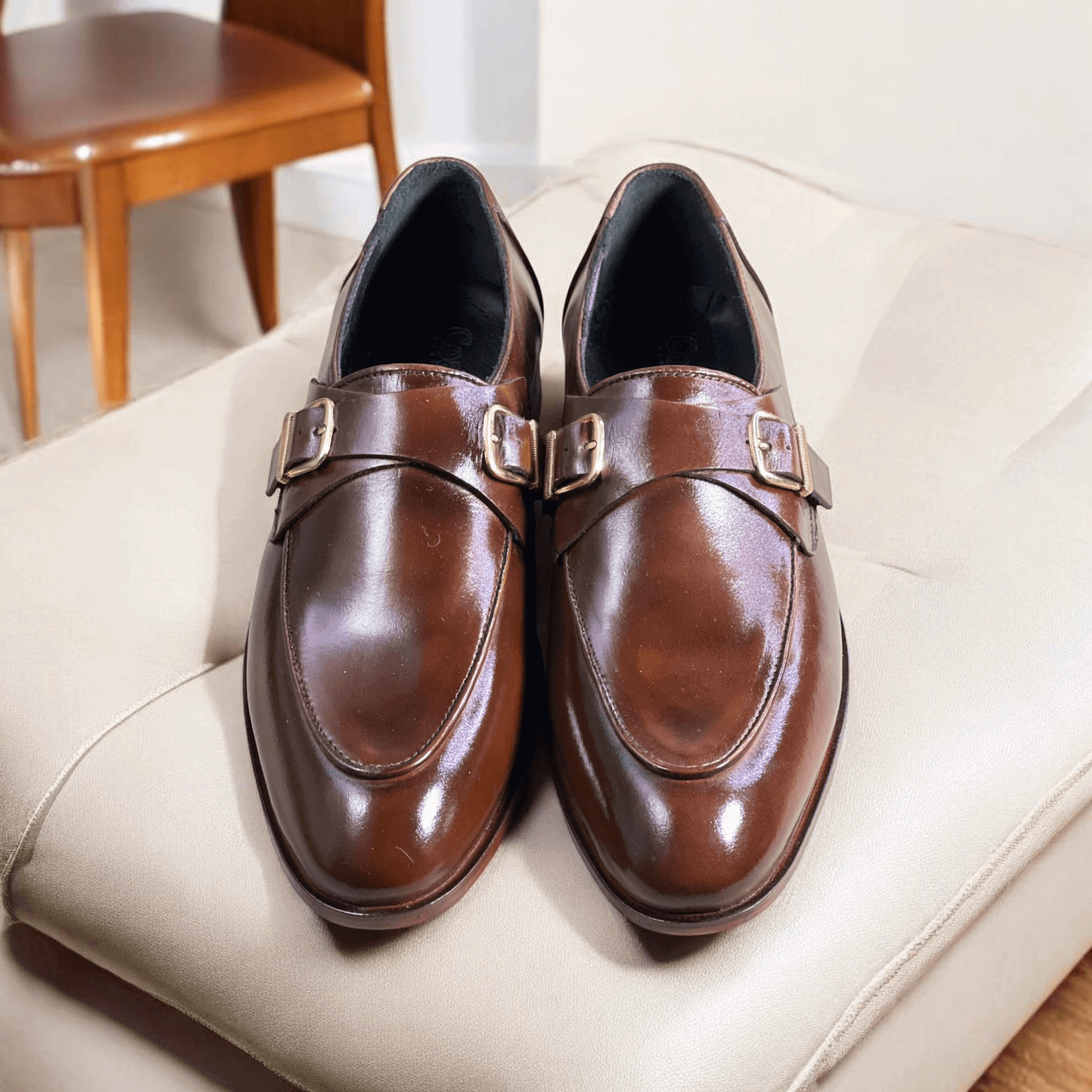 Leather double buckle-brown-021