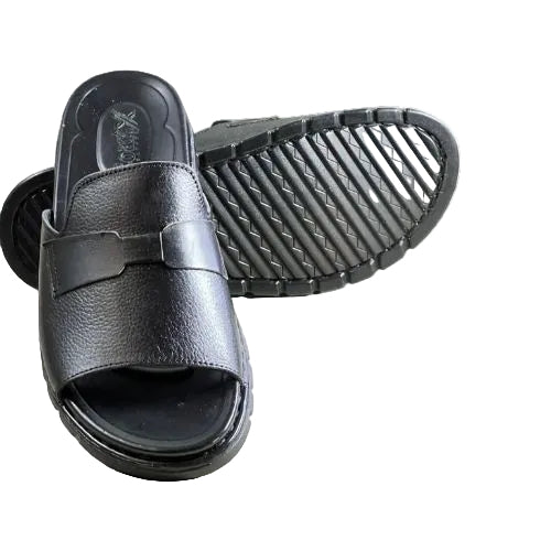 Leather Slipper Black-3009