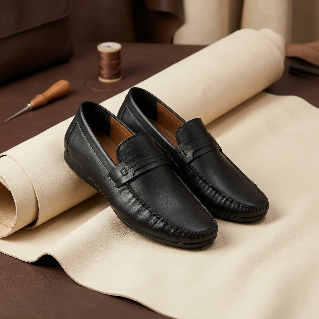 Leather top sider loafer black-5013