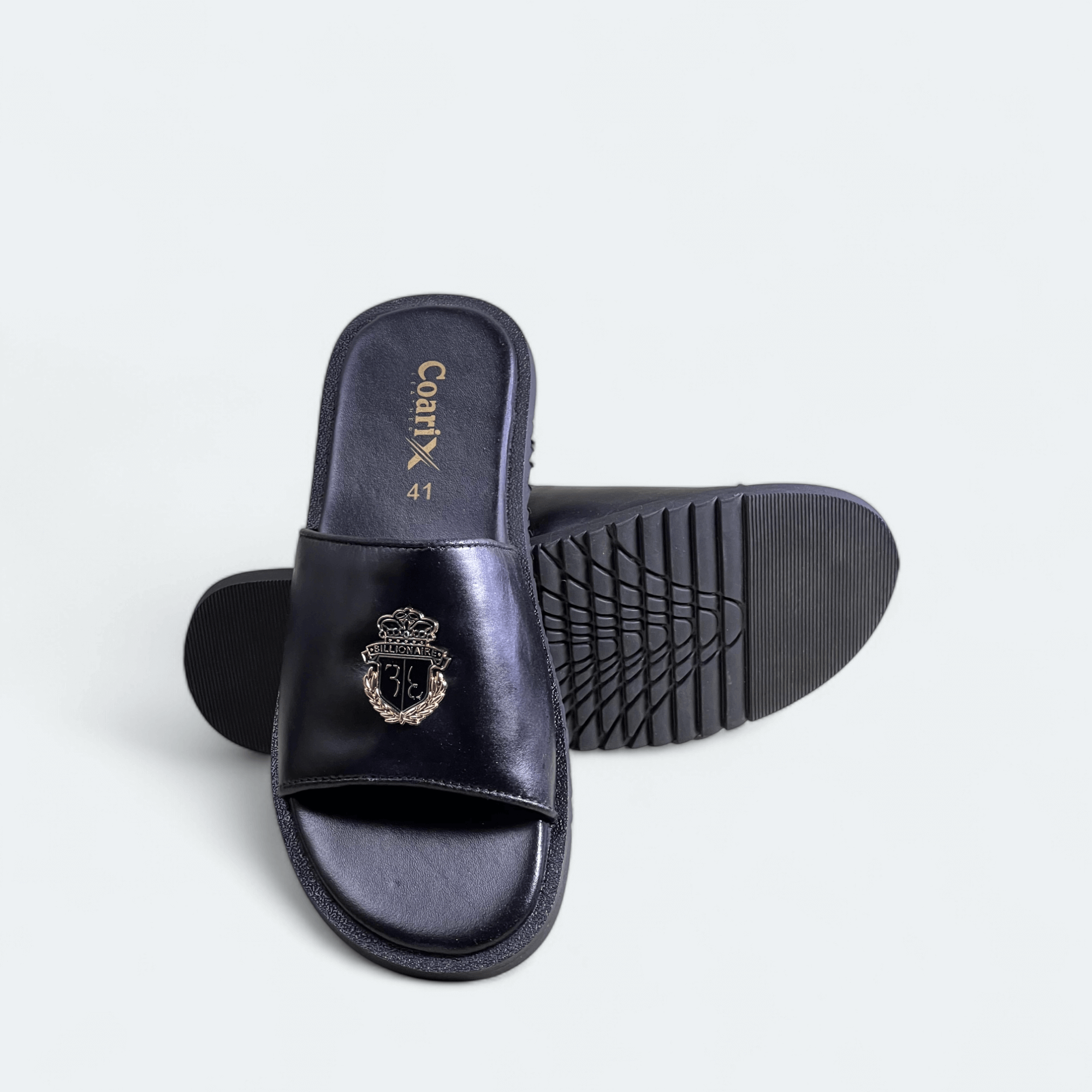 Leather bilinear Slipper black-3001