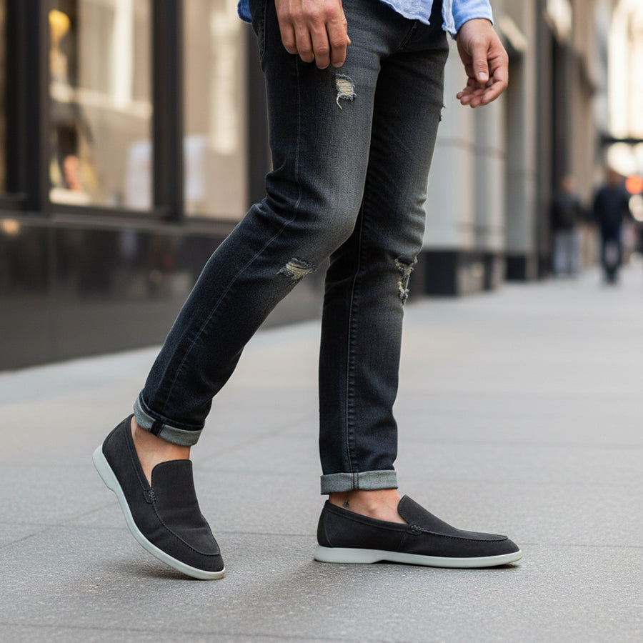 Summer Walk Suede Leather Black Loafer 4001